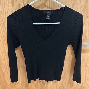 Forever 21 Black Ribbed V-Neck Top